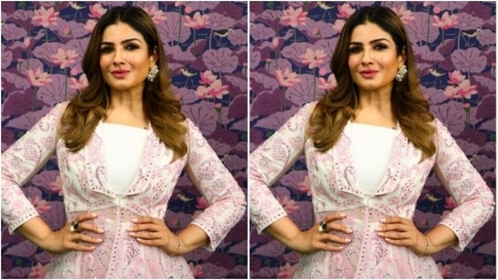 Raveena played muse to fashion designer house Shakuntlam and picked a casual ensemble and teamed it with a stunning jacket.(Instagram/@officialraveenatandon)