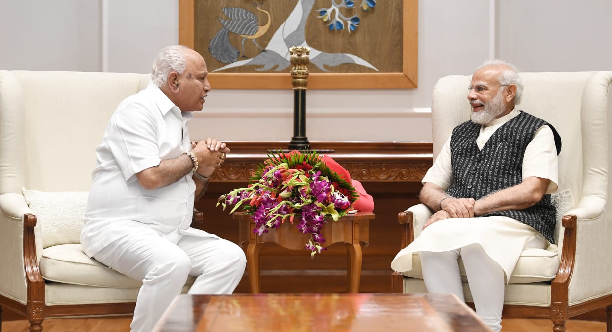 Former Karnataka CM B S Yediyurappa visits New Delhi to meet PM Modi and Union Home Minister Amit Shah after being appointed to the highest decision-making body of the BJP on August 17. (B.S.Yediyurappa/Twitter) Former Karnataka CM B S Yediyurappa visits New Delhi to meet PM Modi and Union Home Minister Amit Shah after being appointed to the highest decision-making body of the BJP on August 17. (B.S.Yediyurappa/Twitter)