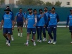 India's captain Rohit Sharma, left, and teammates arrive to participate in a training session at ICC ground ahead of their Asia Cup opener against Pakistan in Dubai.(AP) India's captain Rohit Sharma, left, and teammates arrive to participate in a training session at ICC ground ahead of their Asia Cup opener against Pakistan in Dubai.(AP)
