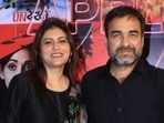 Eijaz Khan and Pavitra Punia, Atul Kulkarni with wife Geetanjali and Pankaj Tripathi with wife at Applause Entertainment party. Eijaz had starred in their show Mayanagri while Pankaj Tripathi featured in Criminal Justice. (Varinder Chawla)