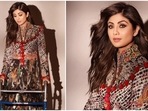 Shilpa Shetty stuns in printed gown for event, poses with her walker for photoshoot because of leg injury (Instagram) Shilpa Shetty stuns in printed gown for event, poses with her walker for photoshoot because of leg injury (Instagram)