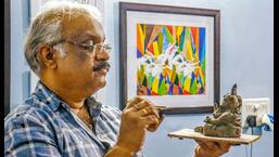 Artist Pankaj Gupta giving final touches to his eco-friendly idol of Lord Gahesha.