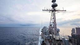 In this handout image courtesy of the US Navy taken on Sunday, the Ticonderoga-class guided-missile cruiser USS Chancellorsville (CG 62) transits the East China Sea in the Taiwan Strait during routine underway operations. (AFP)