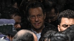 Former Pakistani prime minister Imran Khan leaves after appearing before the anti-terrorist court in Islamabad on Thursday.
