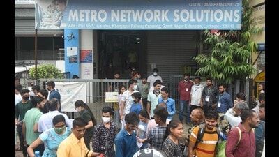 Students coming out of an exam centre in Lucknow on Sunday. (HT photo) Students coming out of an exam centre in Lucknow on Sunday. (HT photo)