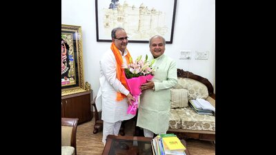New U.P. BJP chief Bhupendra Chaudhary met Union agriculture and farmer welfare minister NS Tomer on Sunday. Chaudhary who has already met several top BJP leaders arrives in Lucknow on Monday. (Sourced) New U.P. BJP chief Bhupendra Chaudhary met Union agriculture and farmer welfare minister NS Tomer on Sunday. Chaudhary who has already met several top BJP leaders arrives in Lucknow on Monday. (Sourced)