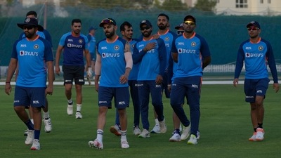 India's captain Rohit Sharma, left, and teammates arrive to participate in a training session at ICC ground ahead of their Asia Cup opener against Pakistan in Dubai. (AP) India's captain Rohit Sharma, left, and teammates arrive to participate in a training session at ICC ground ahead of their Asia Cup opener against Pakistan in Dubai. (AP)