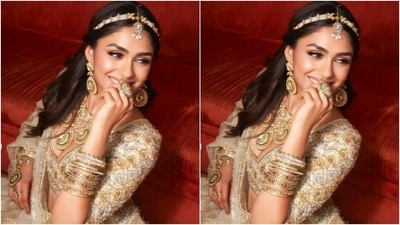Assisted by makeup artist Amrit Kaur, Mrunal decked up in nude eyeshadow, black eyeliner, black kohl, mascara-laden eyelashes, drawn eyebrows, contoured cheeks and a shade of nude lipstick. (Instagram/@mrunalthakur)