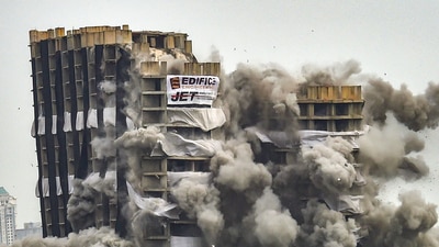 Demolition of Supertech's twin towers in Noida, Sunday, (PTI) Demolition of Supertech's twin towers in Noida, Sunday, (PTI)