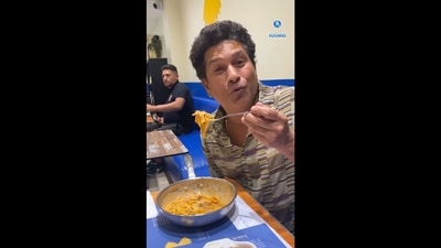 The image, taken from the video shared on Instagram, shows Sachin Tendulkar eating pasta at a London restaurant recommended by his daughter Sara Tendulkar. (Instagram/@sachintendulkar) The image, taken from the video shared on Instagram, shows Sachin Tendulkar eating pasta at a London restaurant recommended by his daughter Sara Tendulkar. (Instagram/@sachintendulkar)