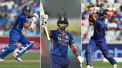 Team India batters (L-R): Virat Kohli, KL Rahul and Rishabh Pant Team India batters (L-R): Virat Kohli, KL Rahul and Rishabh Pant