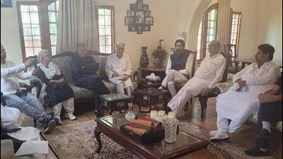 Jammu and Kashmir Congress members of coordination committee meeting in Srinagar Sunday. (Twitter) Jammu and Kashmir Congress members of coordination committee meeting in Srinagar Sunday. (Twitter)