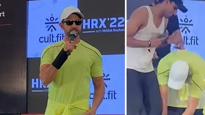 Hrithik Roshan touched a fan's feet at an event. Hrithik Roshan touched a fan's feet at an event. 