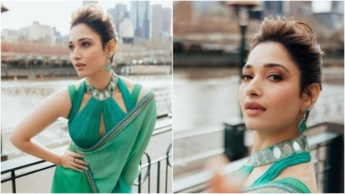 If you love wearing saree then this Teej, give your saree a new look by taking inspiration from Tamannaah Bhatia. (Instagram/@tamannaahspeaks)