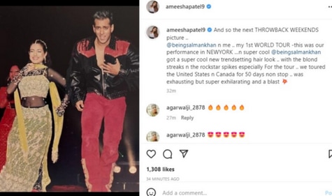 Ameesha Patel shares an old picture with Salman Khan. Ameesha Patel shares an old picture with Salman Khan.