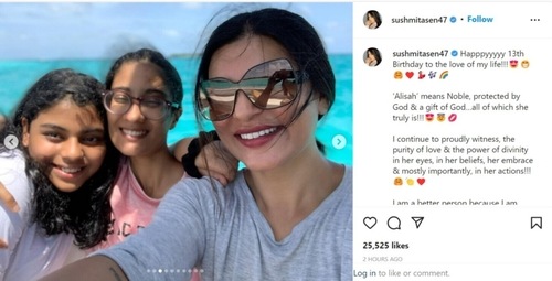 Sushmita Sen wished Alisah on Instagram. Sushmita Sen wished Alisah on Instagram. 