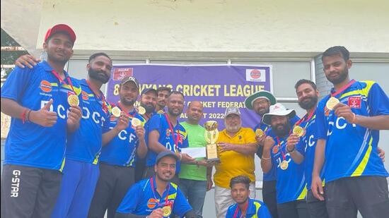 Silent Heroes in a jubilant mood after winning the final match of Divyang Cricket League held at SCD Government College in Ludhiana. (HT PHOTO)