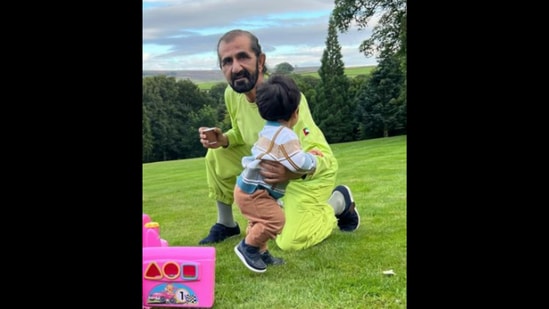Dubai ruler Sheikh Hamdan with his grandchild in the United Kingdom.&nbsp;(Instagram/@faz3)