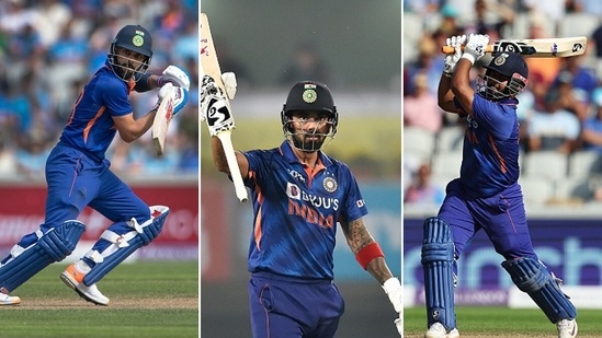 Team India batters (L-R): Virat Kohli, KL Rahul and Rishabh Pant