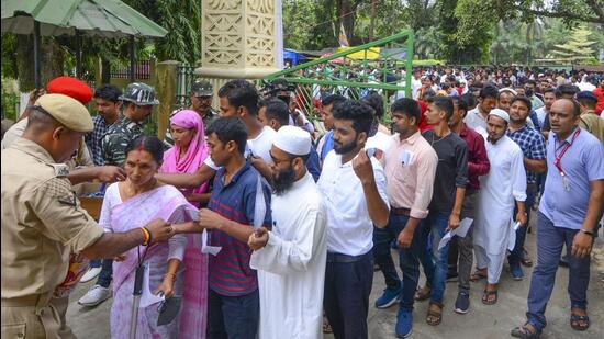 Exams are being conducted in Assam to fill nearly 30,000 government posts for which over 1.4 million candidates have applied. (PTI)