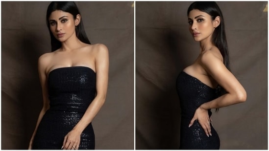 One can always trust Mouni Roy to bring her best fashion foot forward, whether she is doing photoshoots, enjoying casual date nights or walking red carpets at star-studded events. One look at Mouni's Instagram page, and you will believe us too. Even her latest post gives you a glimpse of her glam sartorial picks. She slipped into a black embellished bodycon gown that is a perfect pick for attending your best friend's wedding bash.(Instagram/@imouniroy)