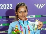Athlete Priyanka Goswami poses for a photo with a silver medal(ANI) Athlete Priyanka Goswami poses for a photo with a silver medal(ANI)