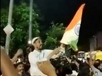Bengaluru residents celebrated India's win against Pakistan at the cricket match held in Dubai on Sunday by shouting "India, India" and waving the tricolour. Bengaluru residents celebrated India's win against Pakistan at the cricket match held in Dubai on Sunday by shouting "India, India" and waving the tricolour.