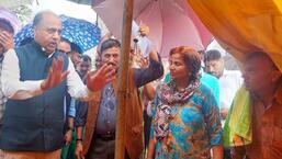 HP chief minister Jai Ram Thakur during his visit to relief camps in Sihunta of Chamba on Monday. (HT Photo)