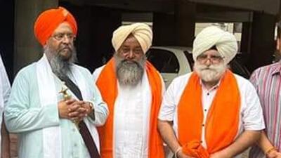 After being terminated as Takht Patna Sahib jathedar, Giani Ranjit Singh meeting BJP leader Harjit Singh Grewal on Monday. (HT Photos)