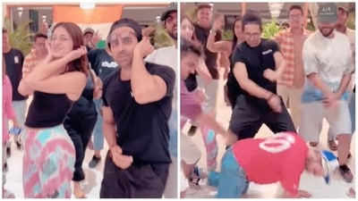 Ananya Panday and Ayushmmann Khurrana dancing together. Ananya Panday and Ayushmmann Khurrana dancing together.