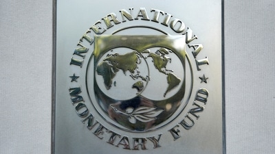 The International Monetary Fund logo. (REUTERS)