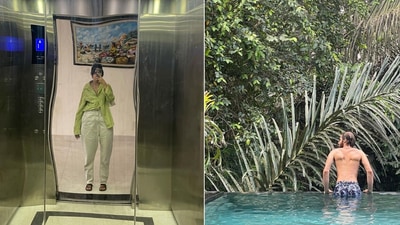 In one selfie shared by Aaliyah Kashyap, she was seen posing in front of a lift mirror. She was wearing a light green shirt with white pants. She also shared a photo of her boyfriend Shane Gregoire having a fun time in a swimming pool. Sharing the photos, Aaliyah wrote, “Bali vibes Part 2.” 