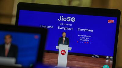 Mukesh Ambani, chairman and managing director of the Reliance Industries Ltd., speaks via live stream during the annual general meeting in Mumbai, India, on Monday, Aug. 29, 2022. Reliance will invest 2 trillion rupees ($25 billion) to roll out its 5G services in October across the largest Indian cities, its billionaire-chairman Mukesh Ambani said as he continues to expand and diversify the $221 billion empire. Photographer: Dhiraj Singh/Bloomberg (Bloomberg) Mukesh Ambani, chairman and managing director of the Reliance Industries Ltd., speaks via live stream during the annual general meeting in Mumbai, India, on Monday, Aug. 29, 2022. Reliance will invest 2 trillion rupees ($25 billion) to roll out its 5G services in October across the largest Indian cities, its billionaire-chairman Mukesh Ambani said as he continues to expand and diversify the $221 billion empire. Photographer: Dhiraj Singh/Bloomberg (Bloomberg)