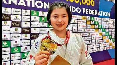 Linthoi Chanambam defeated Brazil’s Bianca Reis in the finals of the women’s 57kg category to win a gold medal. (Photo:Twitter) Linthoi Chanambam defeated Brazil’s Bianca Reis in the finals of the women’s 57kg category to win a gold medal. (Photo:Twitter)