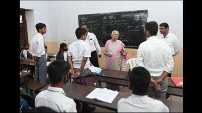 U.P. governor visits college, dials absentee students (HT photo) U.P. governor visits college, dials absentee students (HT photo)
