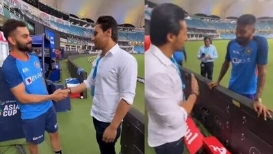 Social media influencer Momin Saqib catches up with Virat Kohli and Hardik Pandya after IND vs PAK in Dubai (Screengrab) Social media influencer Momin Saqib catches up with Virat Kohli and Hardik Pandya after IND vs PAK in Dubai (Screengrab)