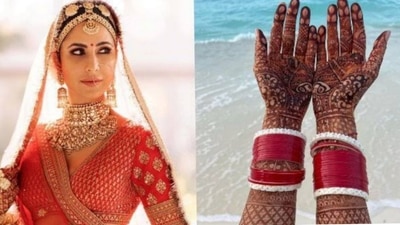 Take inspiration from Katrina Kaif's intricate Mehendi. The arm-long mehndi with beautiful Punjabi chuda is looking absolutely beautiful in the actress's hands. Vicky's name was written vertically in small circles, which drew the attention. (Instagram ) Take inspiration from Katrina Kaif's intricate Mehendi. The arm-long mehndi with beautiful Punjabi chuda is looking absolutely beautiful in the actress's hands. Vicky's name was written vertically in small circles, which drew the attention. (Instagram )