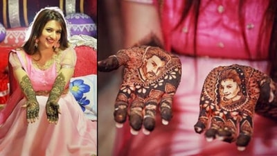 Divyanka Tripathi looks stunning with her exquisitely decorated henna, and the pattern on her hand is unique and stylish. Her mehndi creation is all the more exquisite and distinctive because it features the bride and groom as their own images. For this Teej, you may swap it out for images of Hindu deities and rock your mehndi patterns. (Instagram ) Divyanka Tripathi looks stunning with her exquisitely decorated henna, and the pattern on her hand is unique and stylish. Her mehndi creation is all the more exquisite and distinctive because it features the bride and groom as their own images. For this Teej, you may swap it out for images of Hindu deities and rock your mehndi patterns. (Instagram )