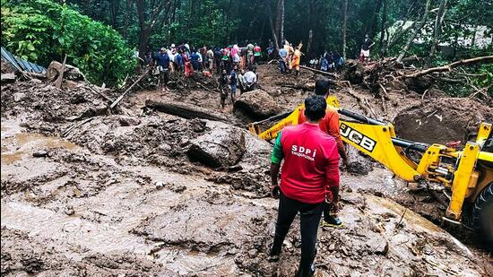 Idukki: Rescue operations underway after a landslide was triggered by heavy rains during ongoing monsoon season at Kanjar village in Kerala's Idukki district. (PTI)