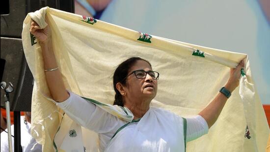 West Bengal chief minister Mamata Banerjee during the Trinamool Congress Chhatra Parishad’s foundation day celebrations, at Mayo Road, in Kolkata on Monday. (ANI)