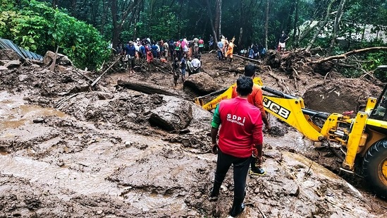 Rescue operations underway after a landslide was triggered by heavy rains during ongoing monsoon season at a village in Kerala's Idukki district, Monday,(PTI)