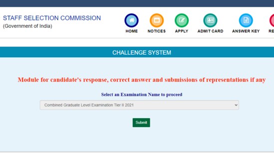 SSC CGL Tier II answer keys 2022: Interested candidates can now check the candidates’ response sheet, tentative answer keys and submit challenges through the link available at the official website ssc.nic.in.(ssc.nic.in)
