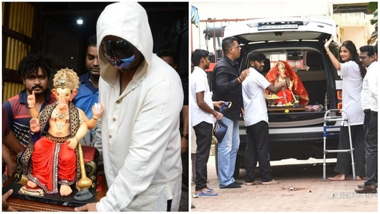 Shilpa Shetty and Raj Kundra begin Ganesha Chaturthi celebrations at their home.&nbsp;