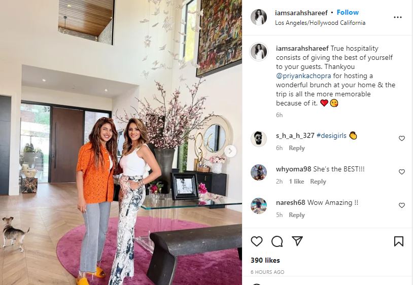 Sarah shared pictures giving a peek inside Priyanka's home. Sarah shared pictures giving a peek inside Priyanka's home.