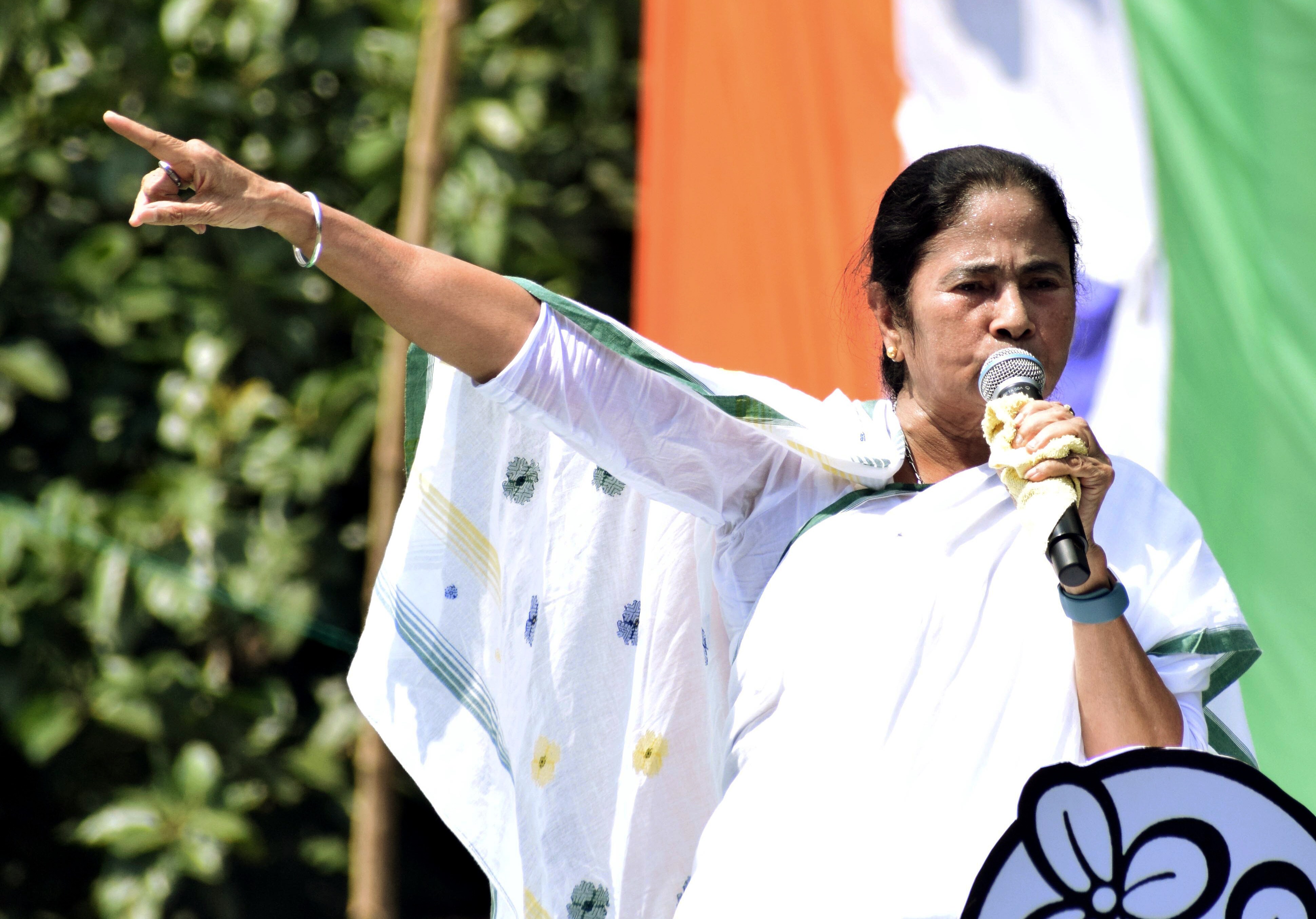 West Bengal chief minister Mamata Banerjee addresses during Trinamool Congress Chhatra Parishads foundation day celebrations, at Mayo Road, in Kolkata on Monday. (ANI Photo) (Bibhash Lodh) West Bengal chief minister Mamata Banerjee addresses during Trinamool Congress Chhatra Parishads foundation day celebrations, at Mayo Road, in Kolkata on Monday. (ANI Photo) (Bibhash Lodh)