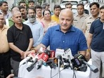 Delhi deputy chief minister Manish Sisodia speaking to reporters after the CBI investigation at Vasundhara Sector 4 PNB in Ghaziabad. (Sakib Ali/HT photo) Delhi deputy chief minister Manish Sisodia speaking to reporters after the CBI investigation at Vasundhara Sector 4 PNB in Ghaziabad. (Sakib Ali/HT photo)