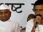 A file picture shows activist Anna Hazare and Delhi chief minister Arvind Kejriwal at a protest at Jantar Mantar in New Delhi few years back. A file picture shows activist Anna Hazare and Delhi chief minister Arvind Kejriwal at a protest at Jantar Mantar in New Delhi few years back.