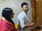 Amrita Arora and her husband RJ Anmol at Lord Ganesa temple. Amrita Arora and her husband RJ Anmol at Lord Ganesa temple.