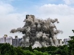 The twin towers of Supertech Ltd. during the demolition in Noida, India, on Sunday, August 28, 2022. (Photographer: T. Narayan/Bloomberg) The twin towers of Supertech Ltd. during the demolition in Noida, India, on Sunday, August 28, 2022. (Photographer: T. Narayan/Bloomberg)