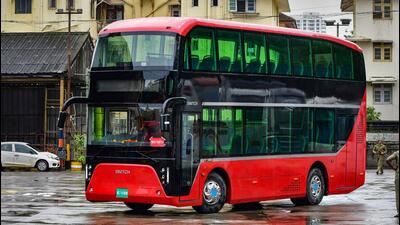 An electric double-decker bus, to be inducted by BEST at Colaba in Mumbai (Photo: PTI) An electric double-decker bus, to be inducted by BEST at Colaba in Mumbai (Photo: PTI)